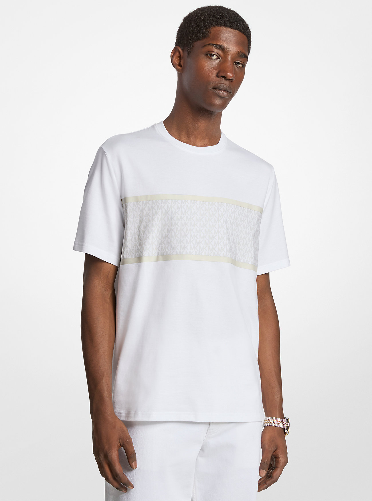 MK Signature Logo Striped Cotton T-Shirt -