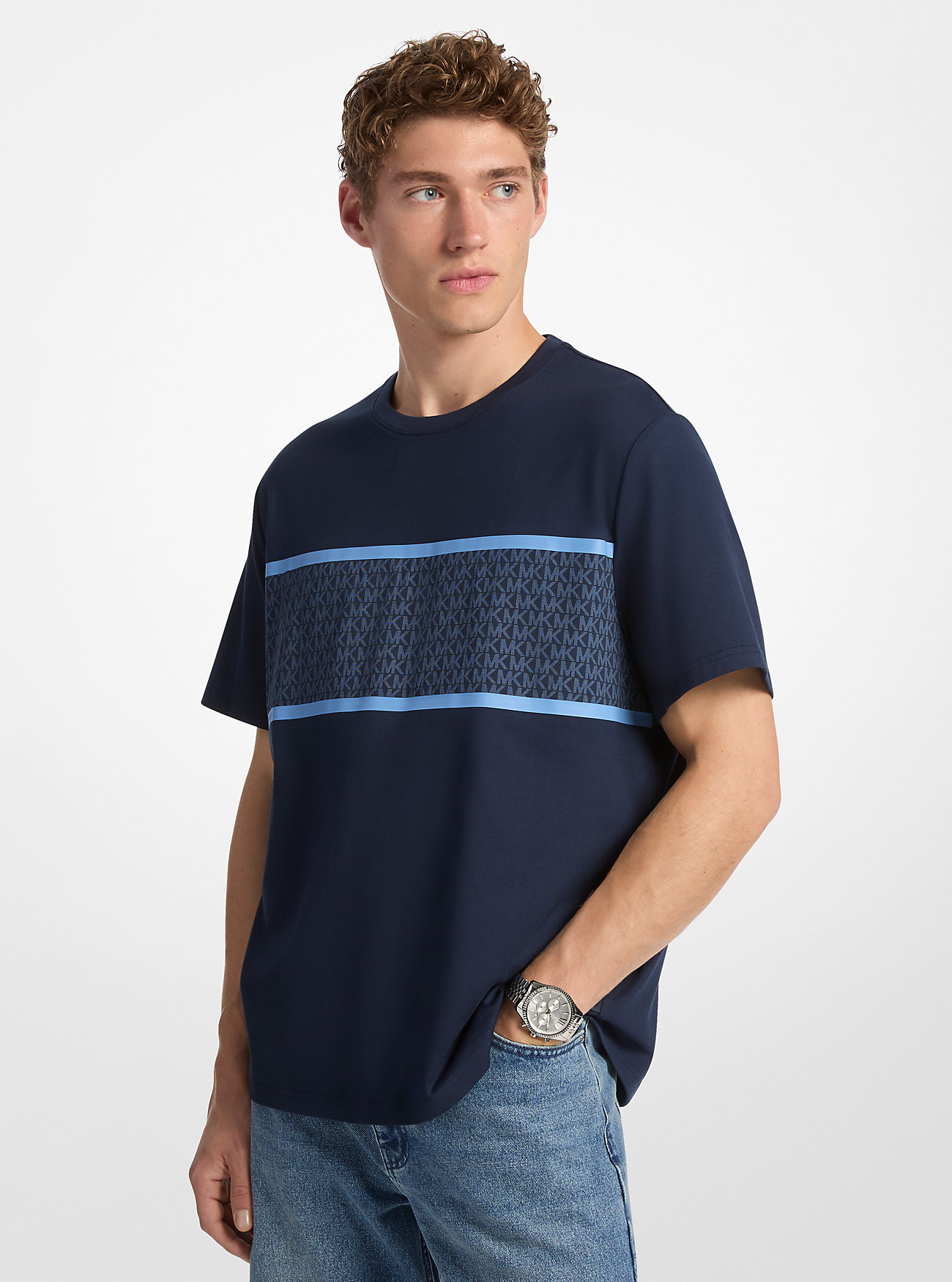 MK Signature Logo Striped Cotton T-Shirt -