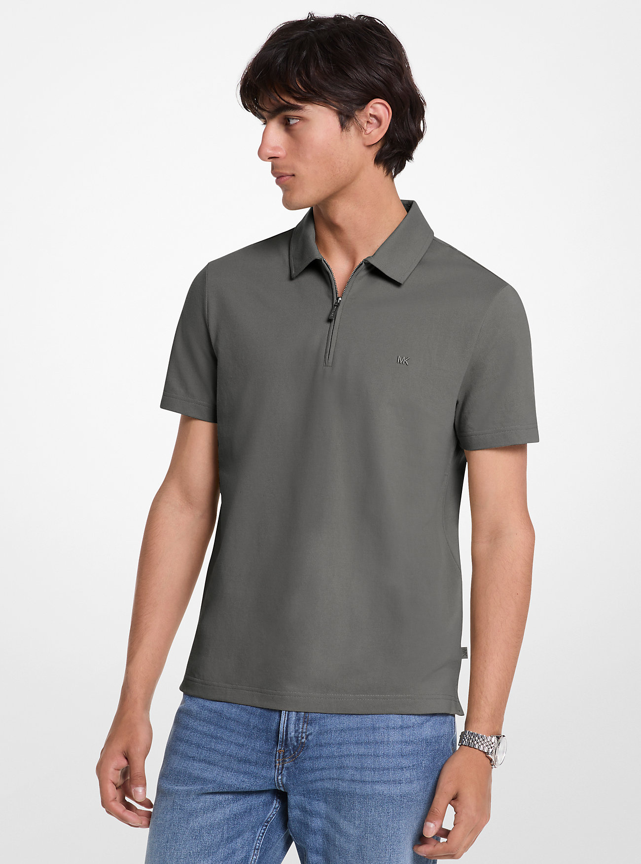 MK Cotton Blend Piqué Zip-Up Polo Shirt -