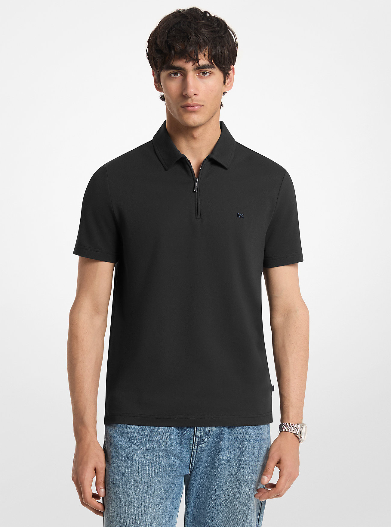 MK Cotton Blend Piqué Zip-Up Polo Shirt -