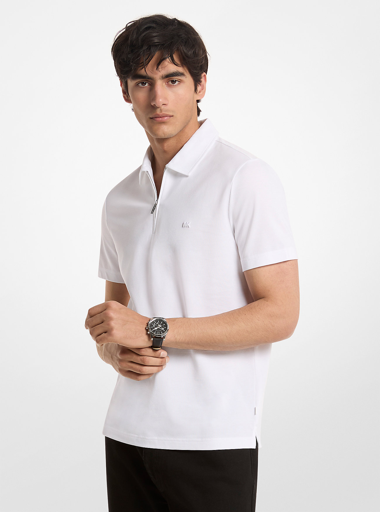 MK Cotton Blend Piqué Zip-Up Polo Shirt -