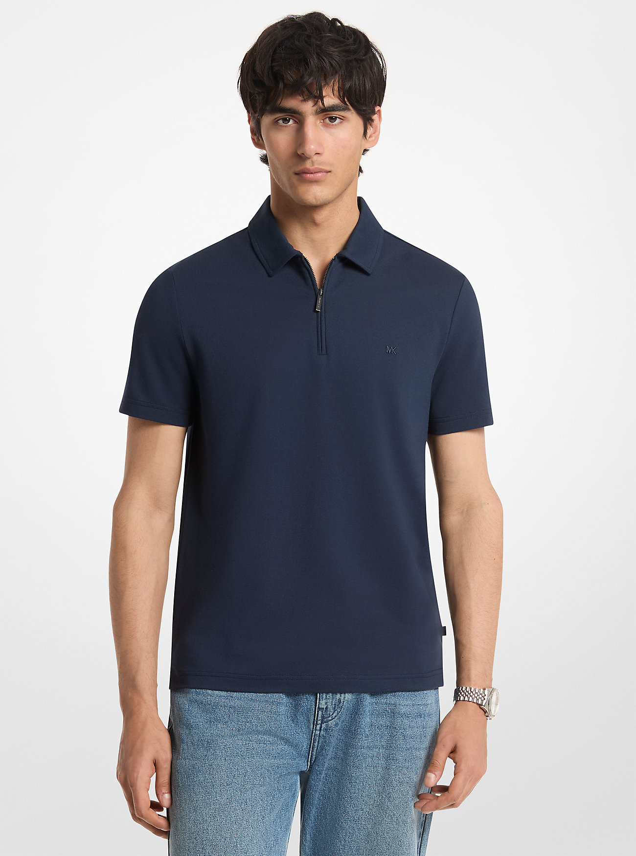 MK Cotton Blend Piqué Zip-Up Polo Shirt -