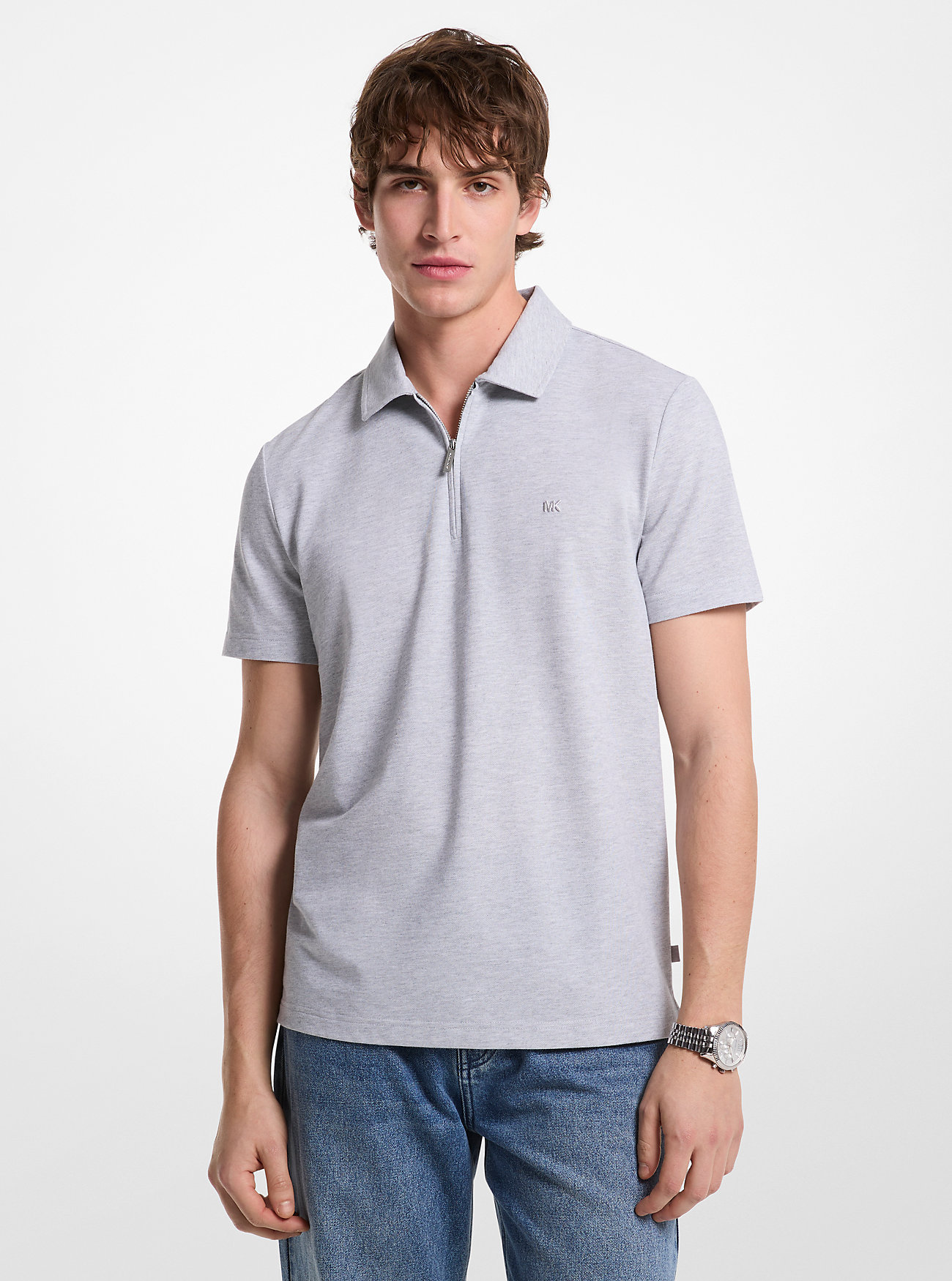 MK Cotton Blend Piqué Zip-Up Polo Shirt -