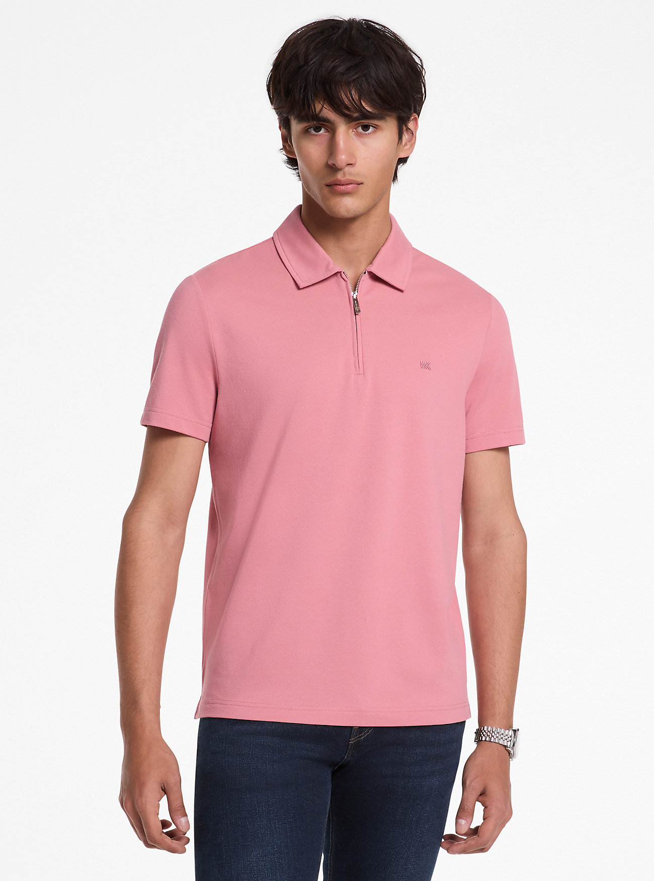 MK Cotton Blend Piqué Zip-Up Polo Shirt -