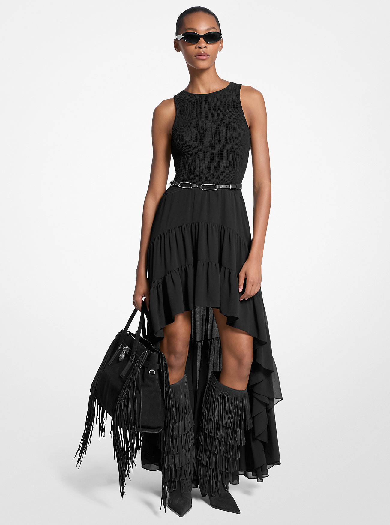 MK Georgette Smocked High-Low Dress -