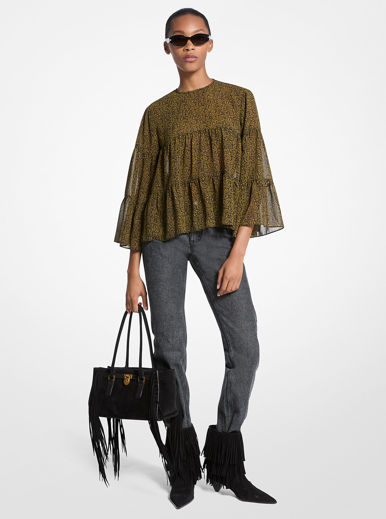 MK Paisley Print Georgette Tiered Blouse -