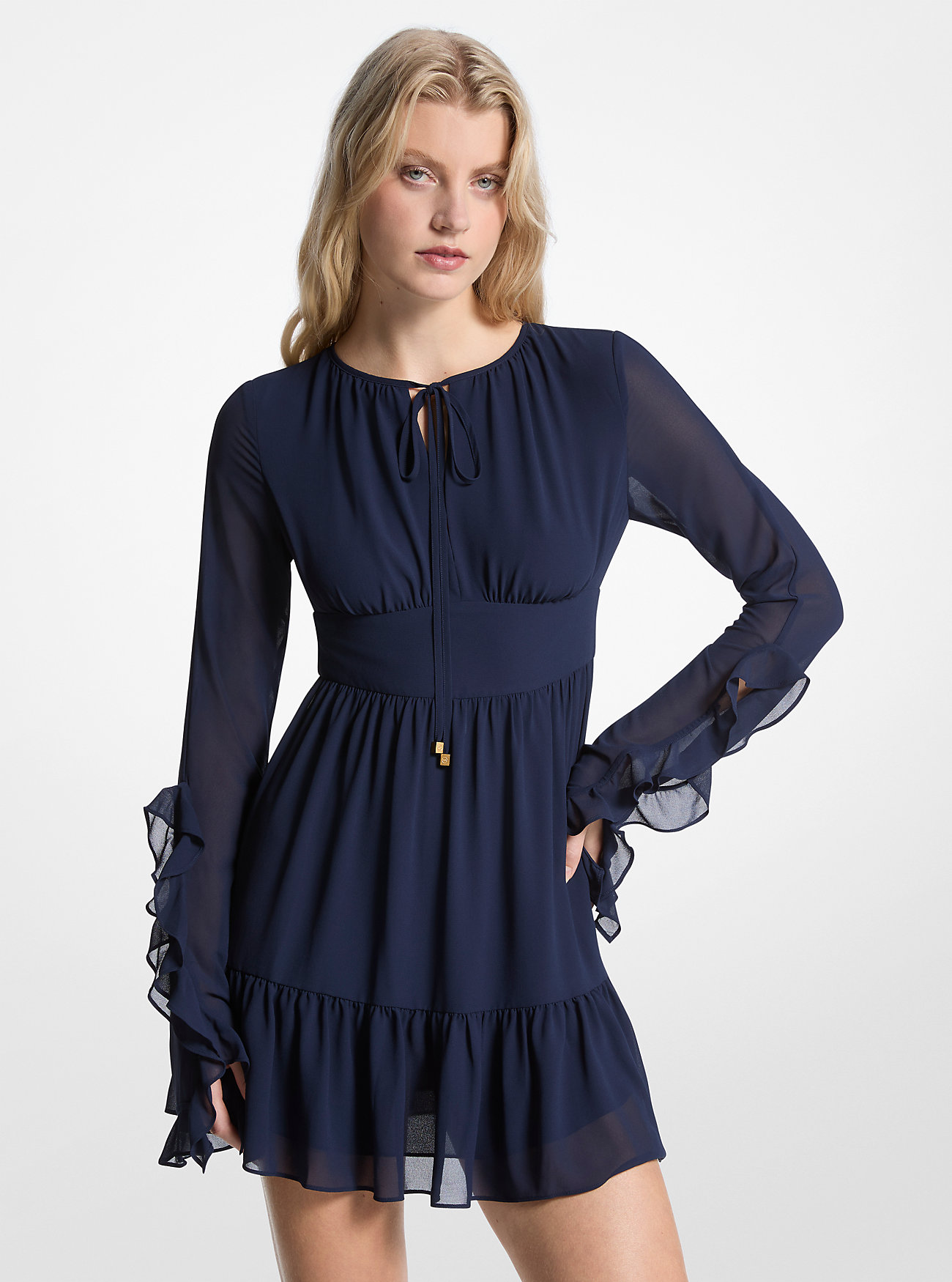 MK Ruffled Georgette Long-Sleeve Dress -