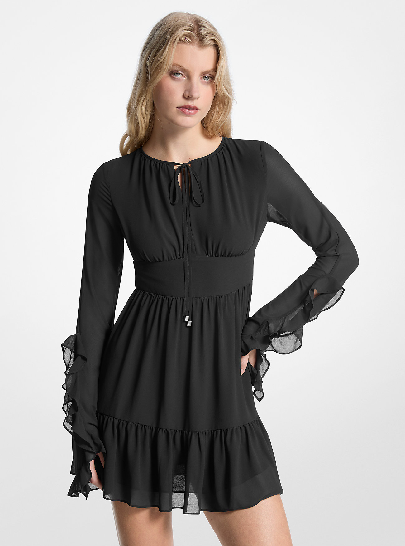 MK Ruffled Georgette Long-Sleeve Dress -