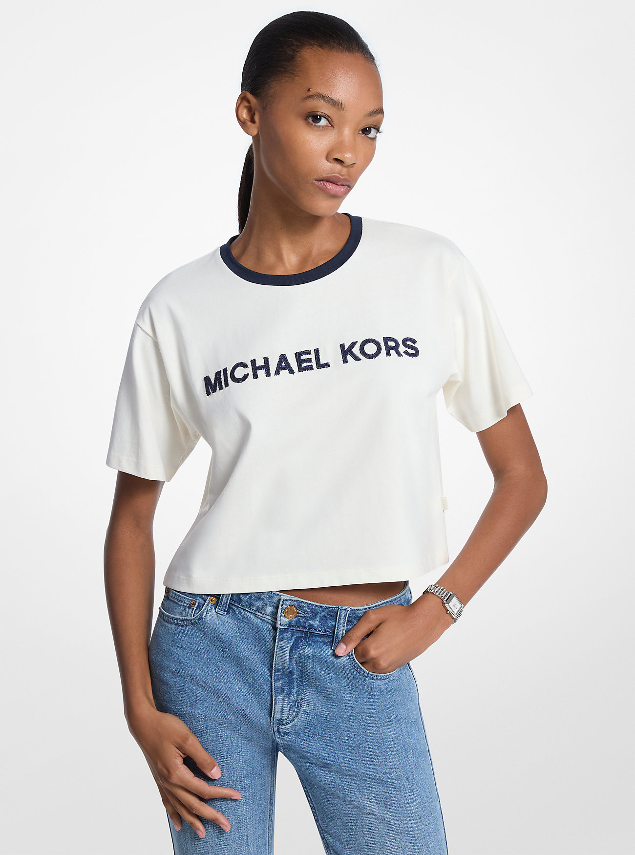 MK Appliquéd Cotton T-Shirt -