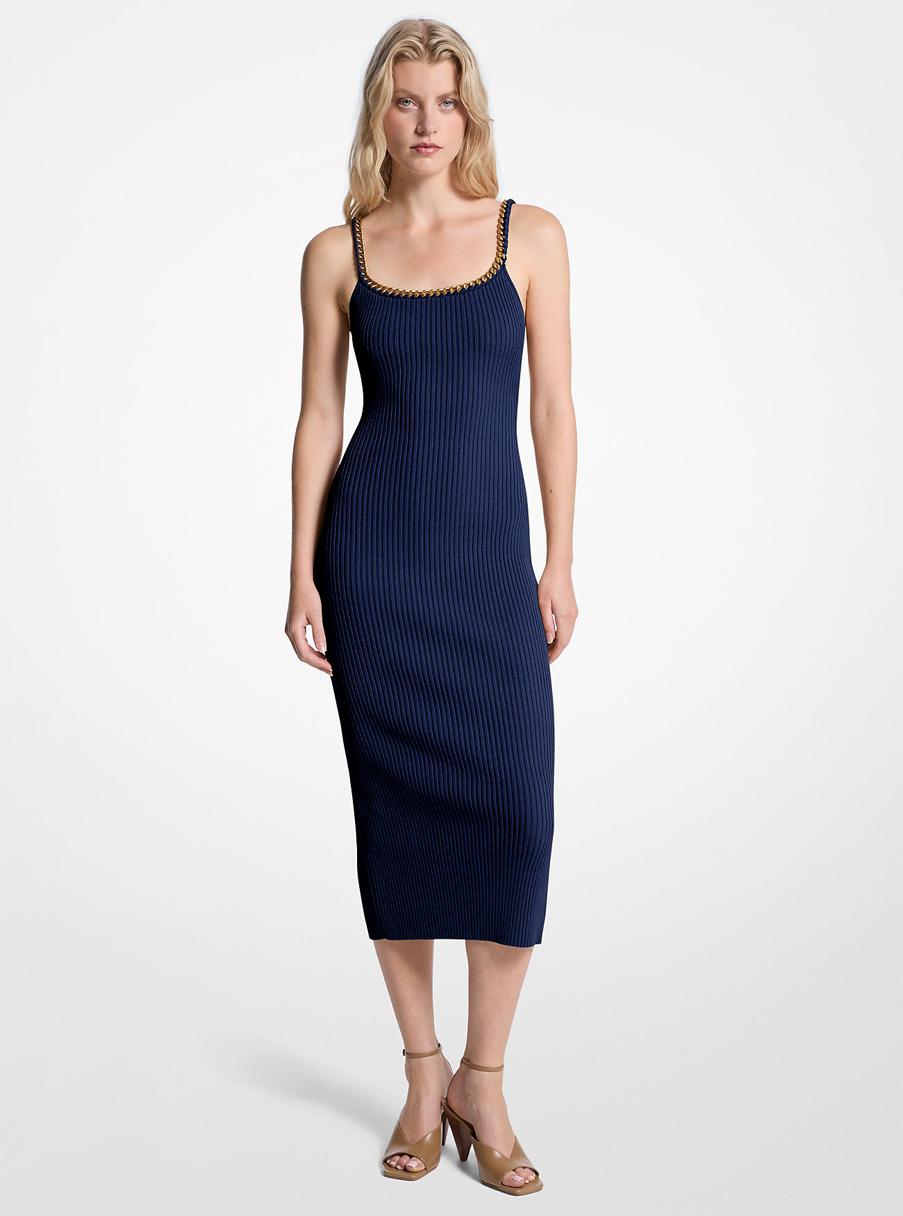 MK Chain Ribbed Stretch Knit Midi Dress -