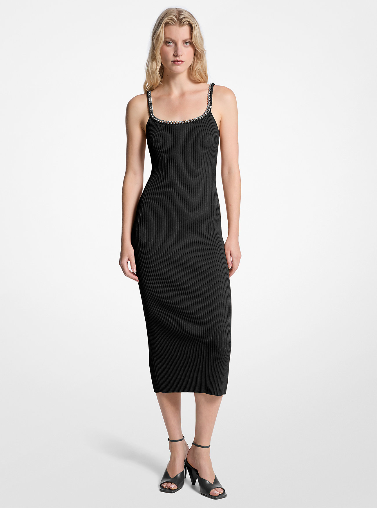 MK Chain Ribbed Stretch Knit Midi Dress -