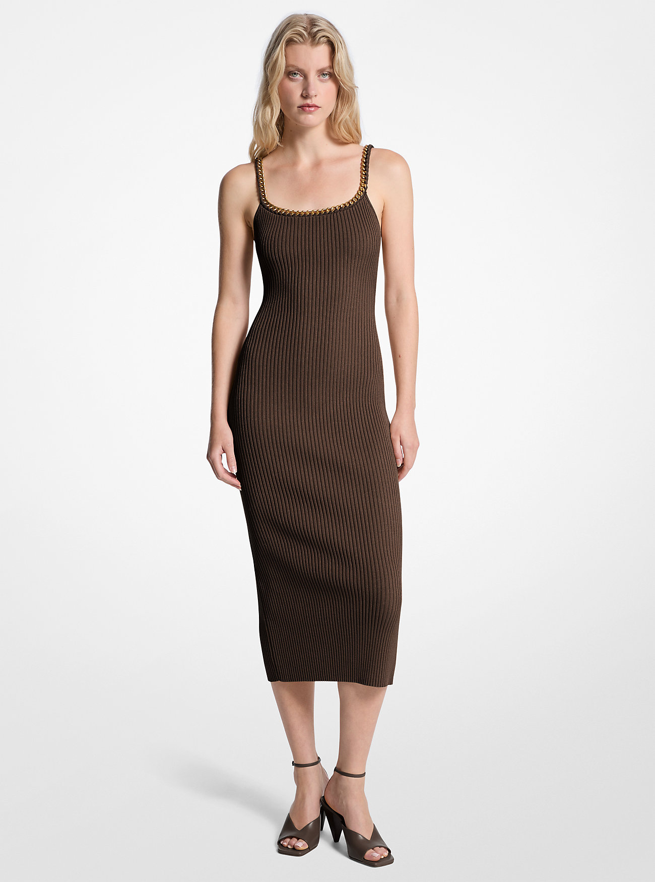 MK Chain Ribbed Stretch Knit Midi Dress -