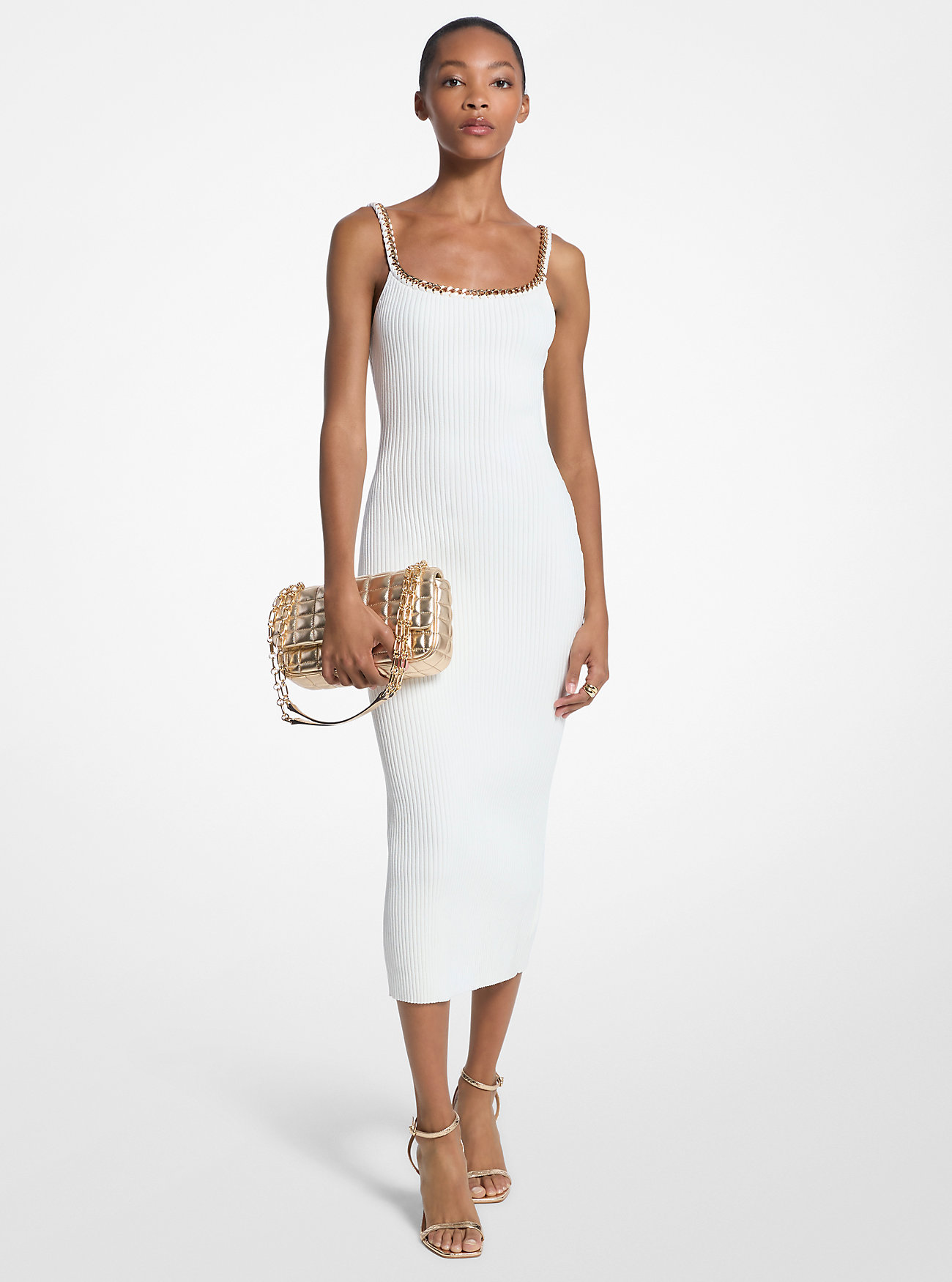 MK Chain Ribbed Stretch Knit Midi Dress -