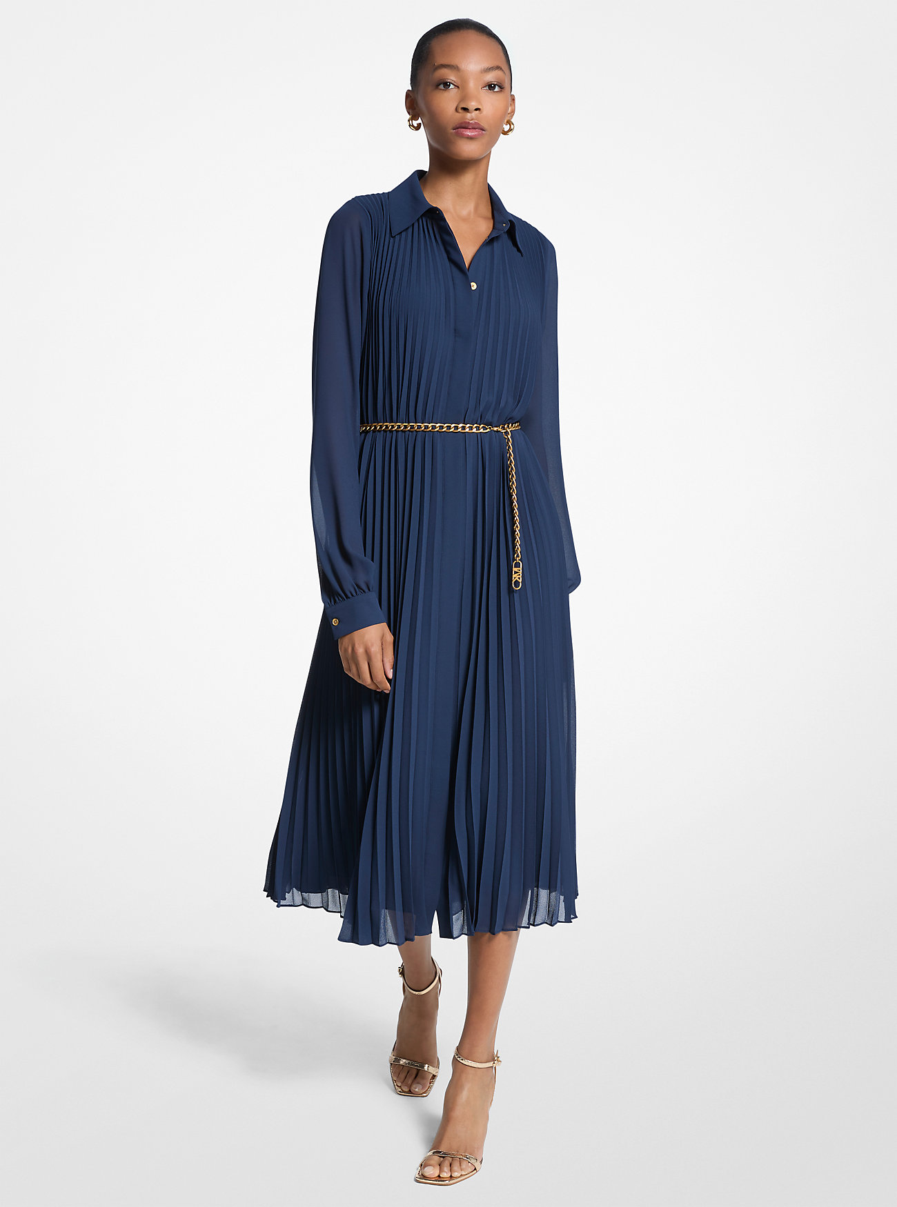 MK Pleated Georgette Shirtdress -