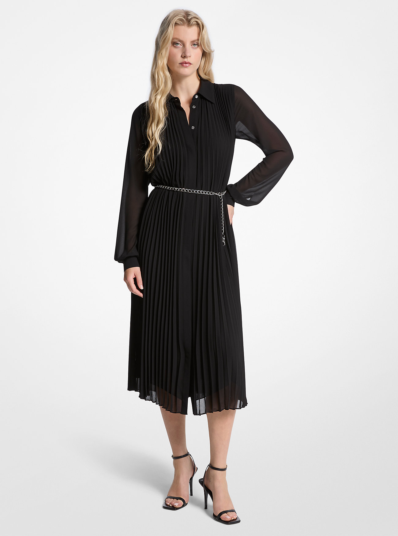 MK Pleated Georgette Shirtdress -