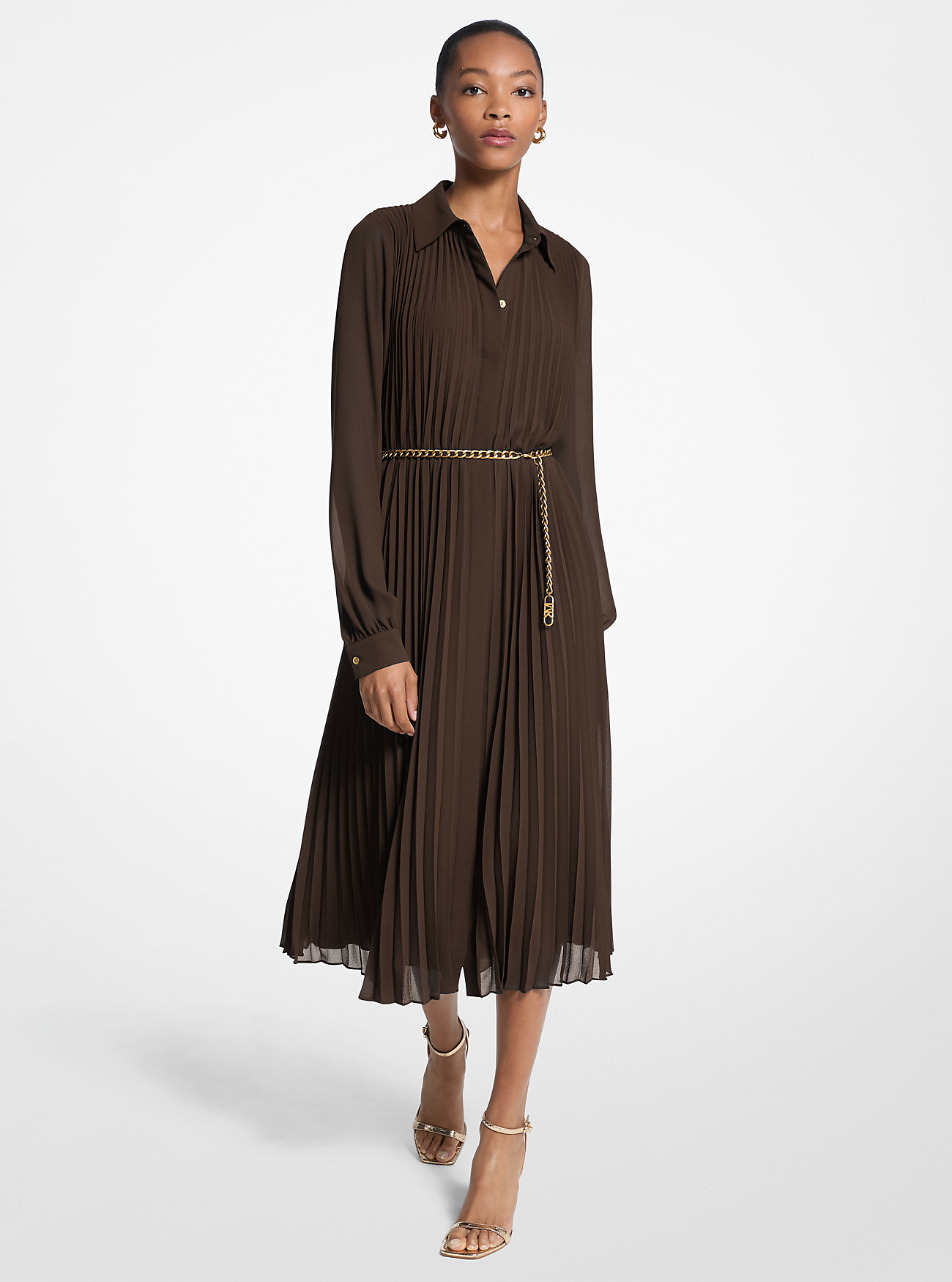 MK Pleated Georgette Shirtdress -