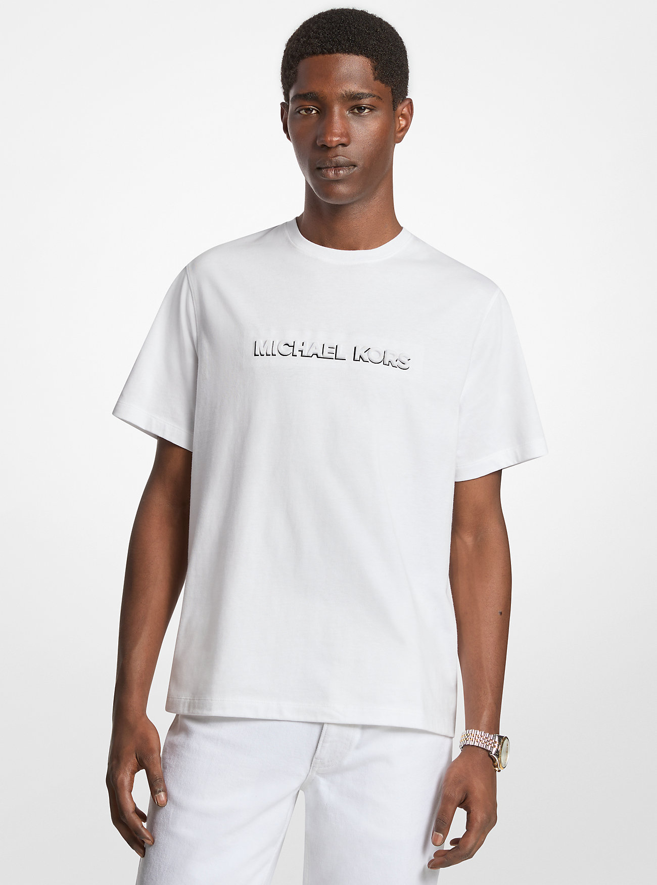 MK Logo Embossed Cotton Jersey T-Shirt -