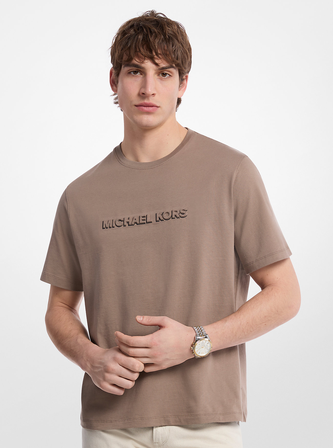 MK Logo Embossed Cotton Jersey T-Shirt -