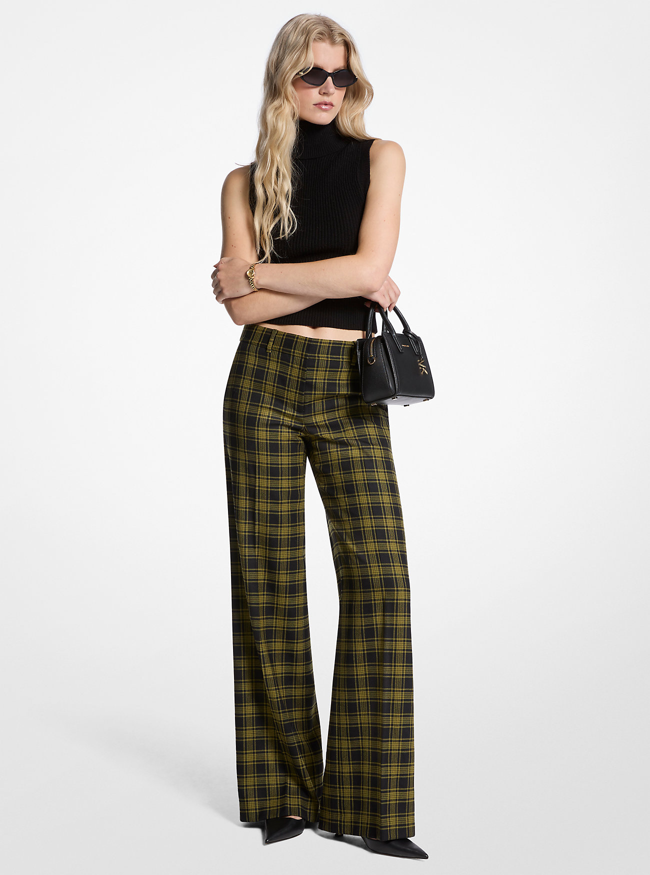 MK Plaid Print Stretch Wool Trousers - by MICHAEL Michael Kors