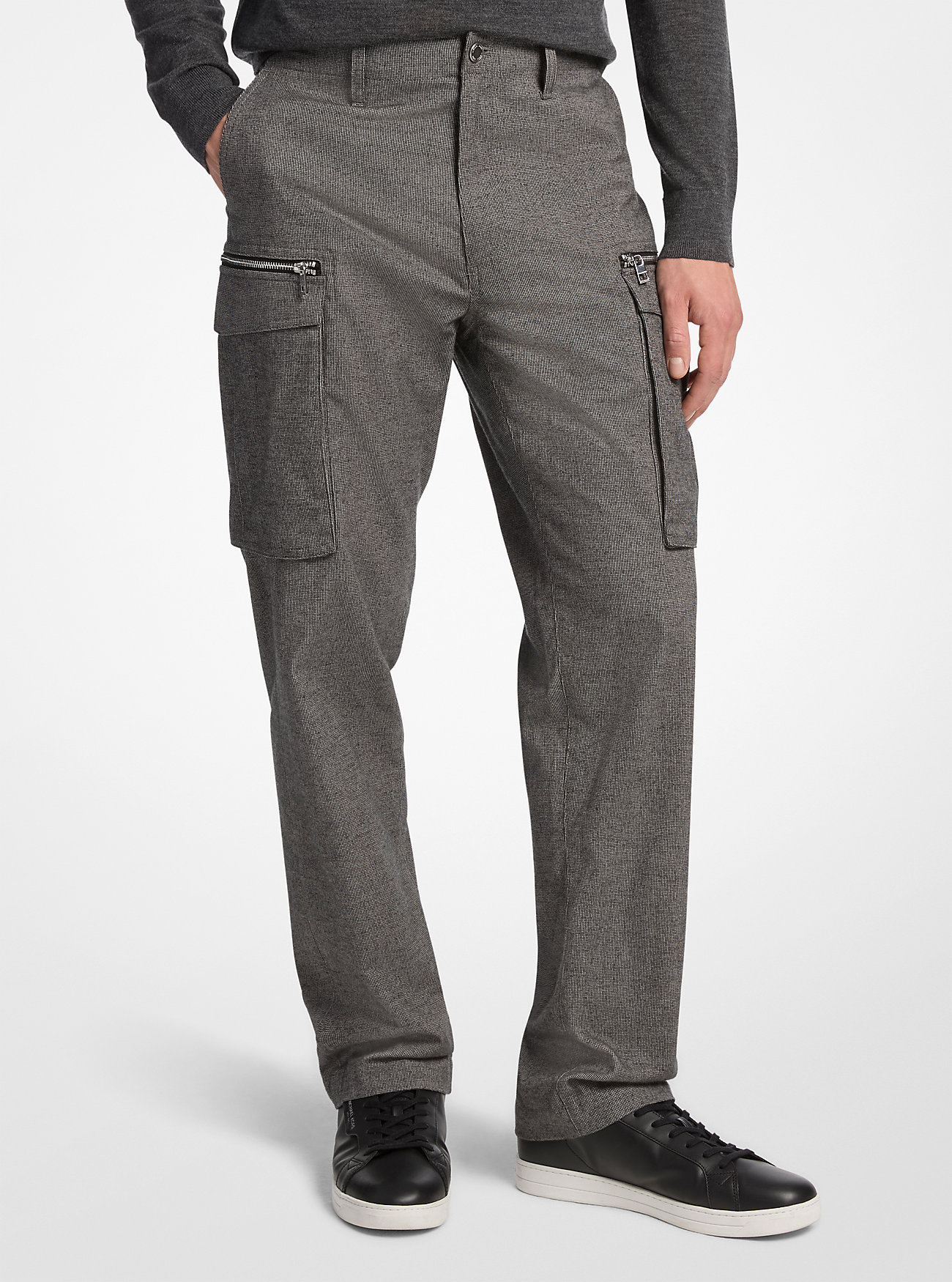 MK Houndstooth Cotton Zip Cargo Trousers -