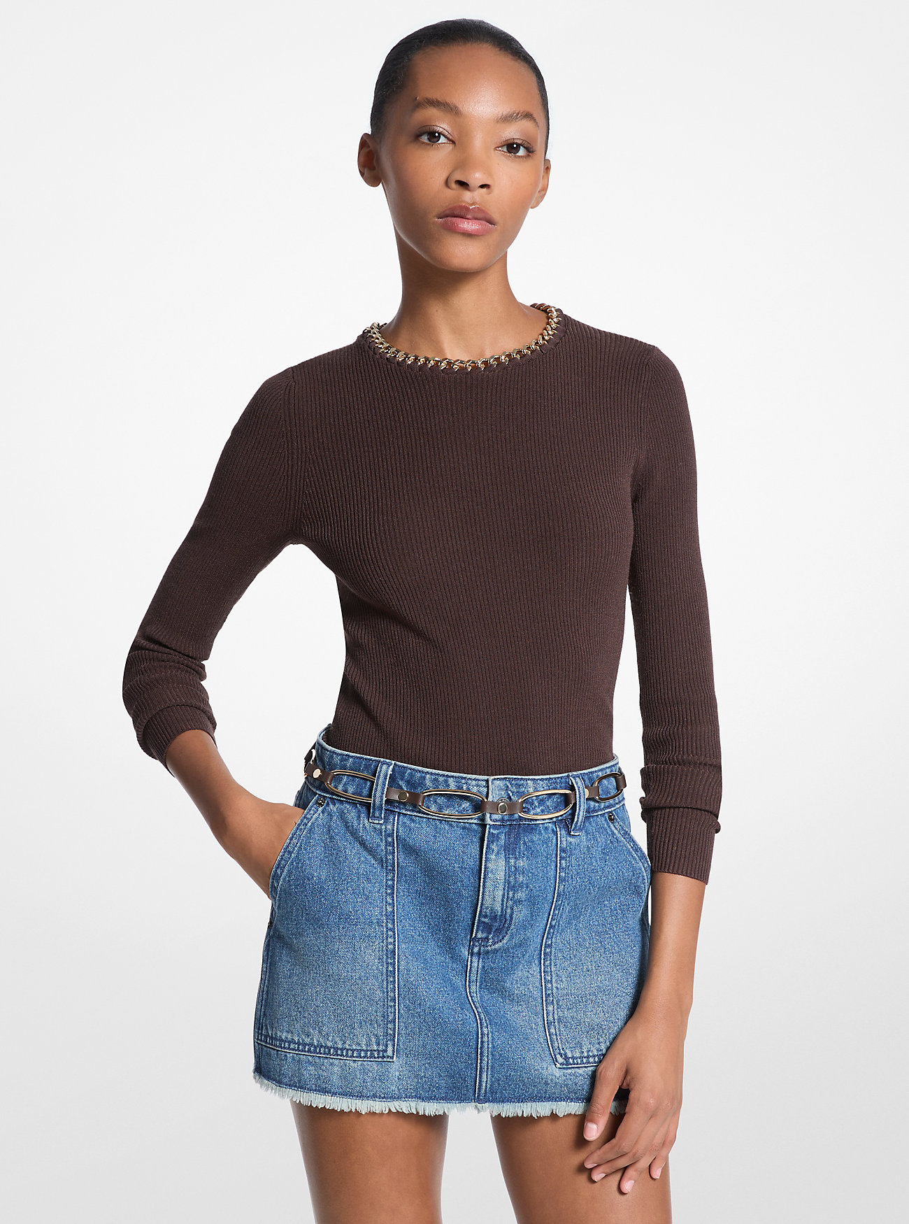 MK Chain Ribbed Viscose Blend Jumper -