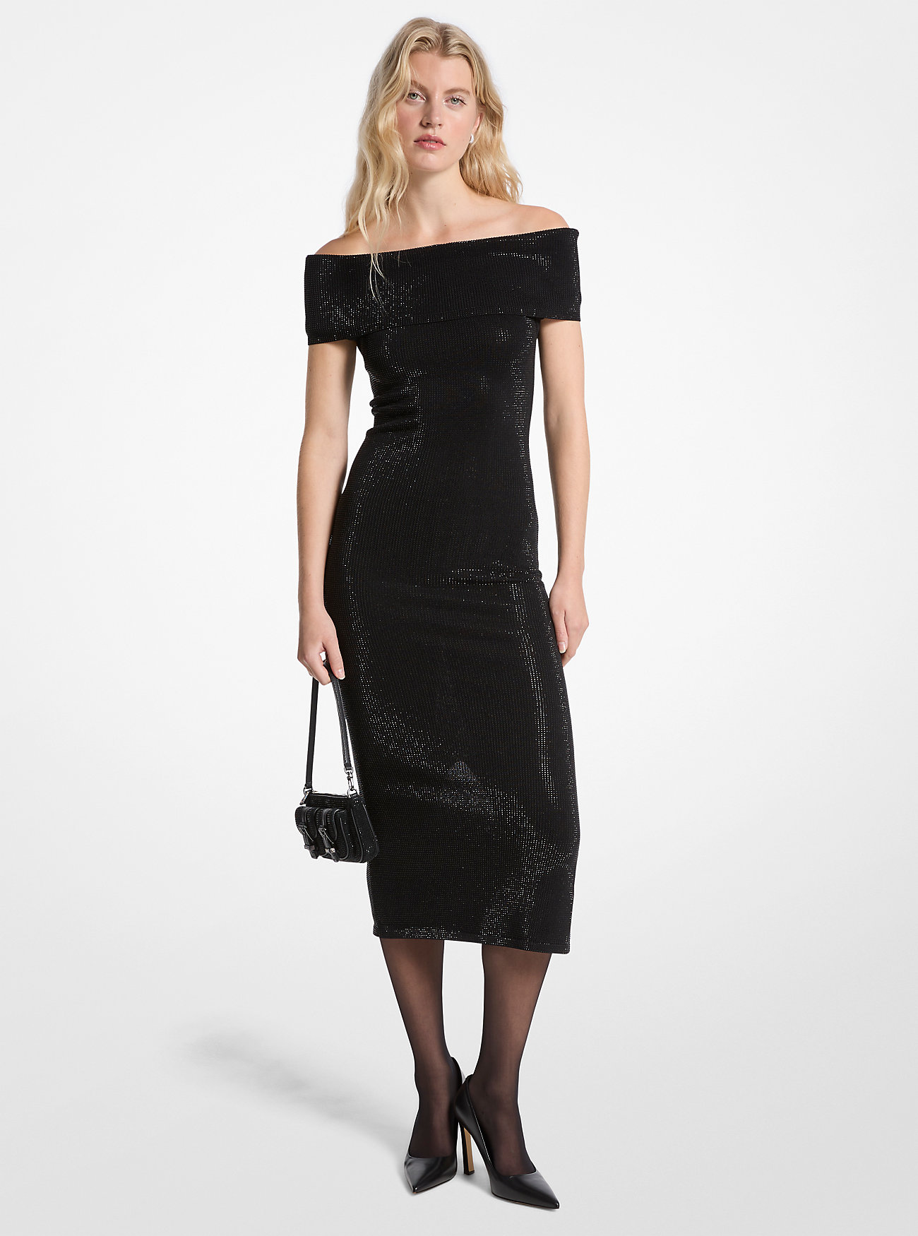 MK Embellished Stretch Knit Off-The-Shoulder Dress -