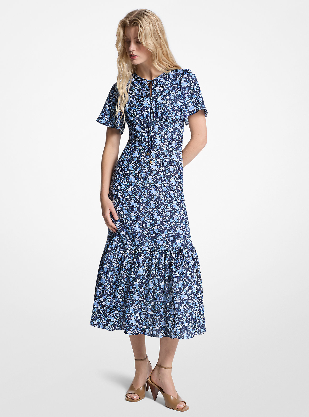 MK Floral Print Viscose and Silk Blend Midi Dress -
