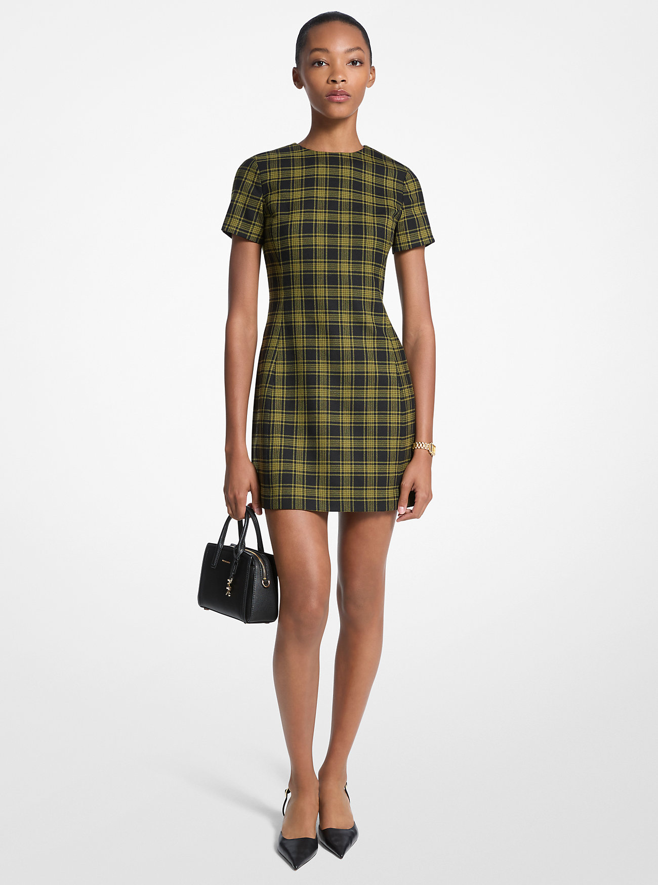 MK Plaid Print Stretch Wool Dress -