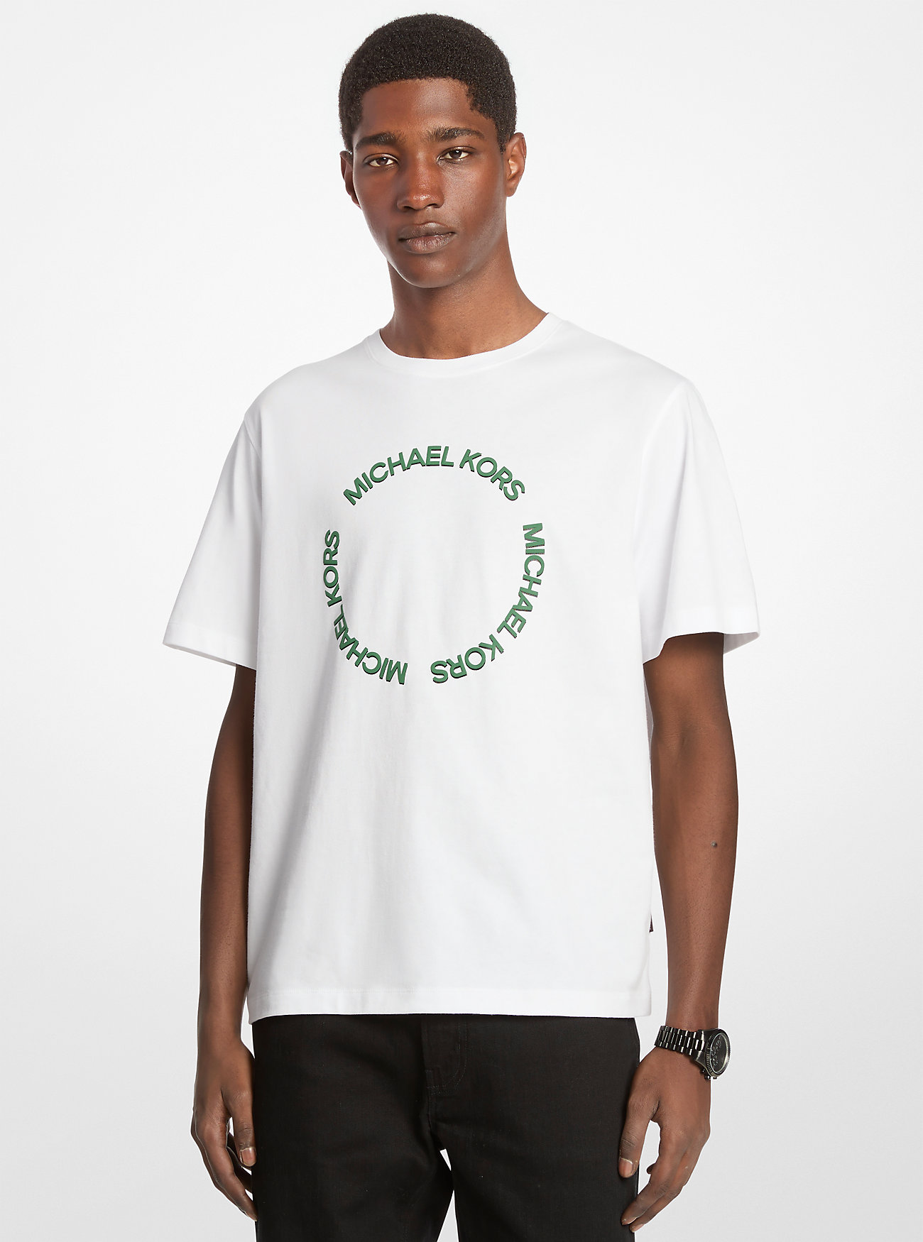 MK Embroidered Logo Cotton T-Shirt - by Michael Kors Mens