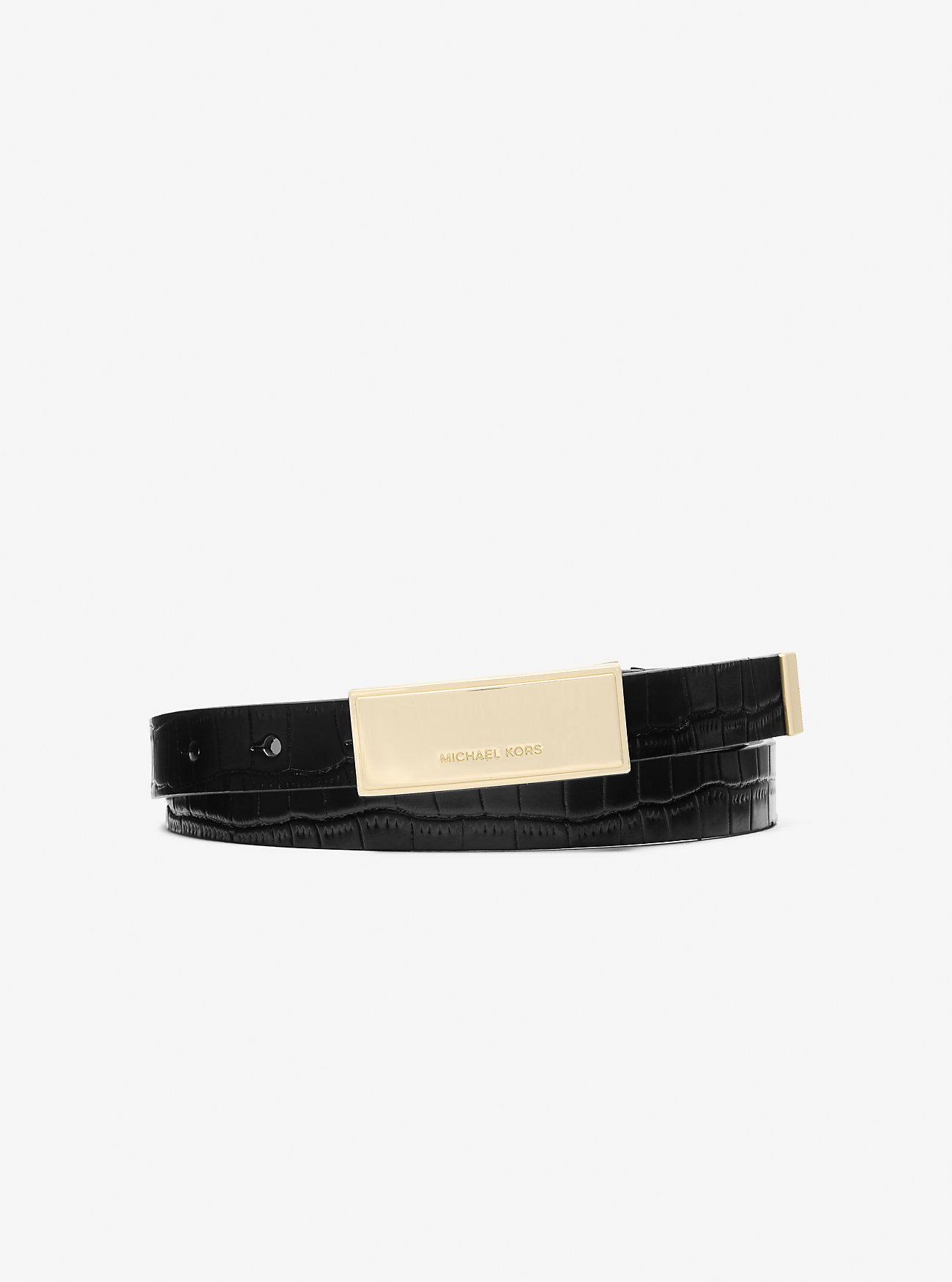 MK Crocodile Embossed Leather Plaque Belt -