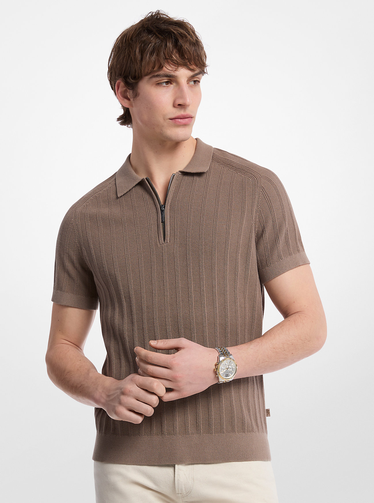 MK Cotton Knit Zip Polo Shirt -
