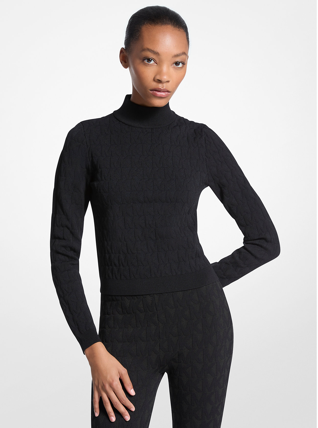 MK Logo Jacquard Mock Neck Top -