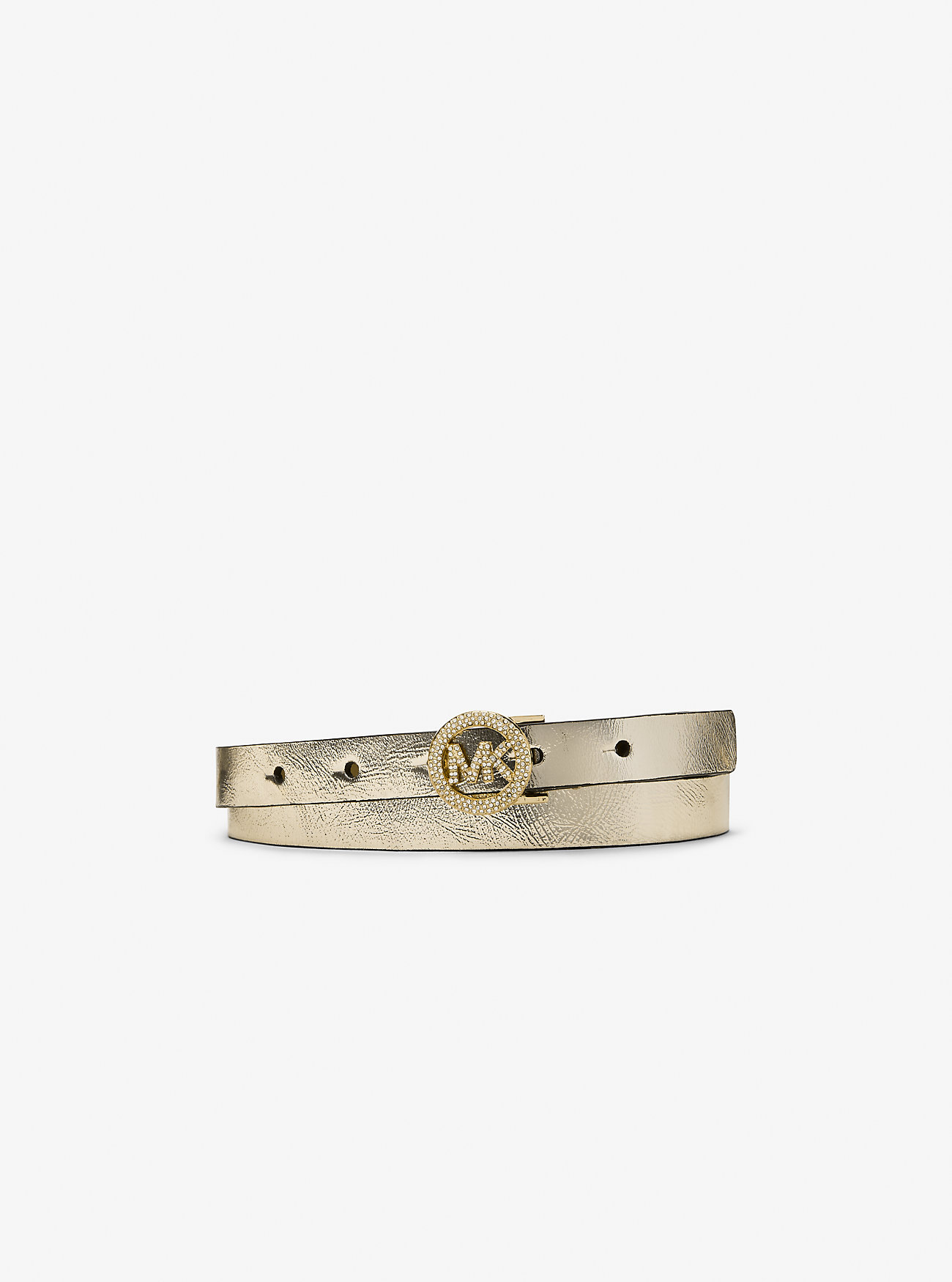 MK Metallic Leather Pavé Logo Belt -