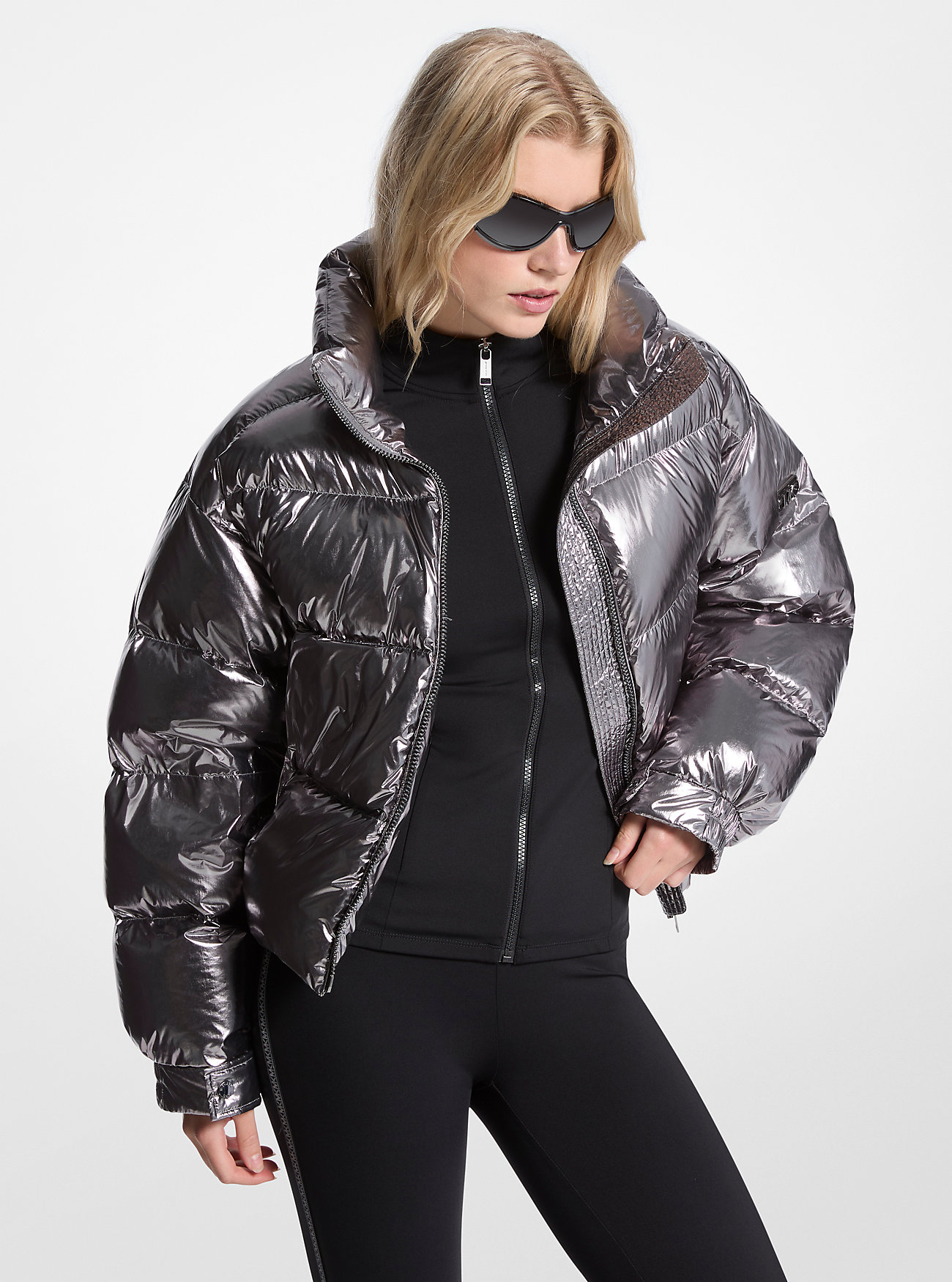 MK Metallic Nylon Ciré Puffer Jacket -