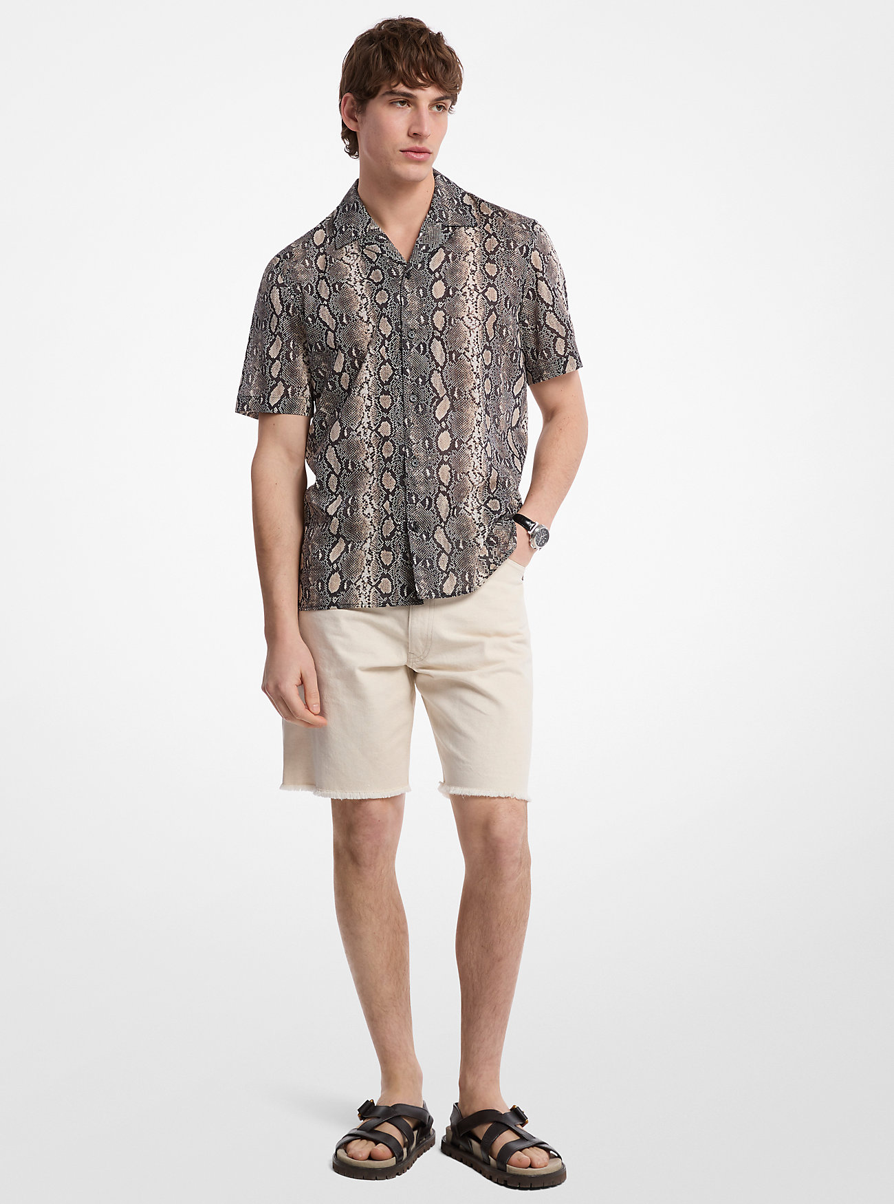 MK Snake Print Cotton Camp Shirt - by Michael Kors Mens