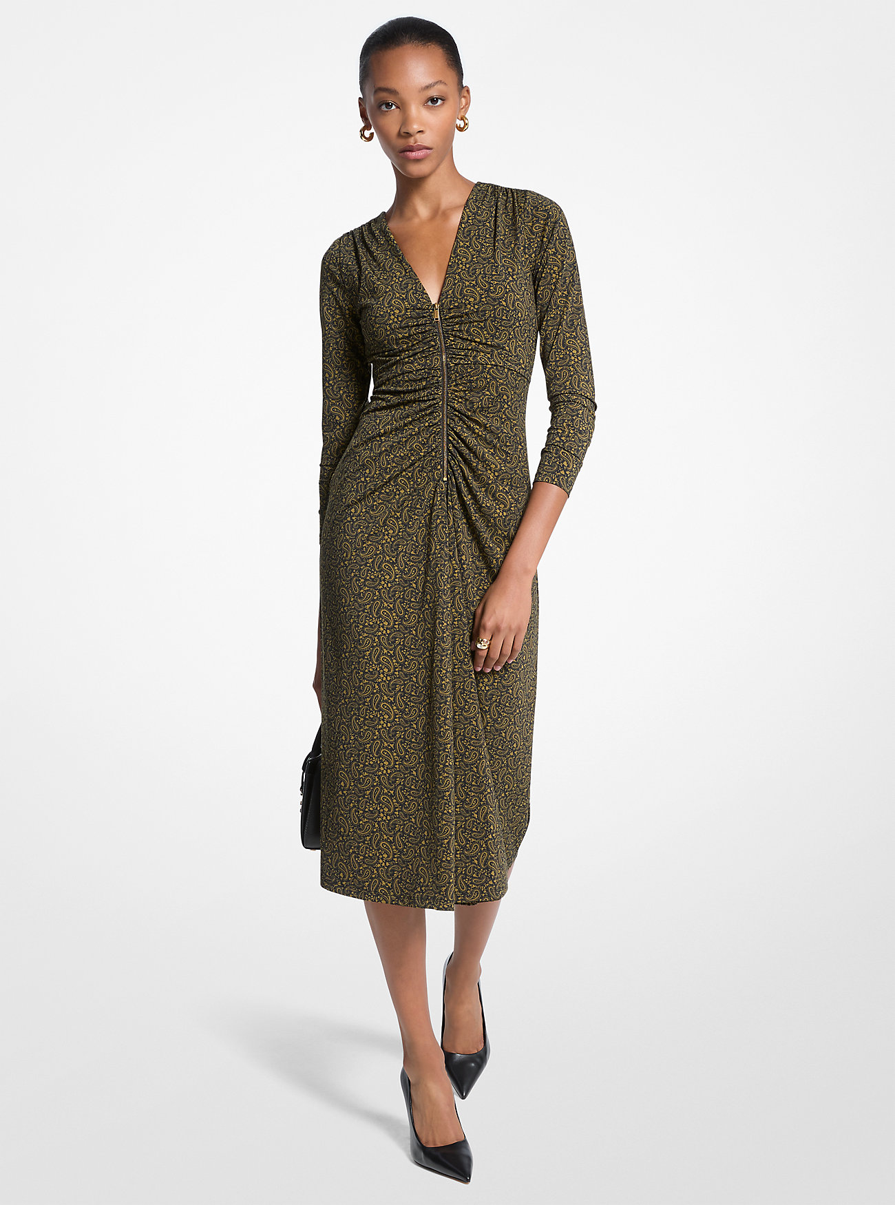 MK Paisley Print Stretch Matte Jersey Midi Dress -