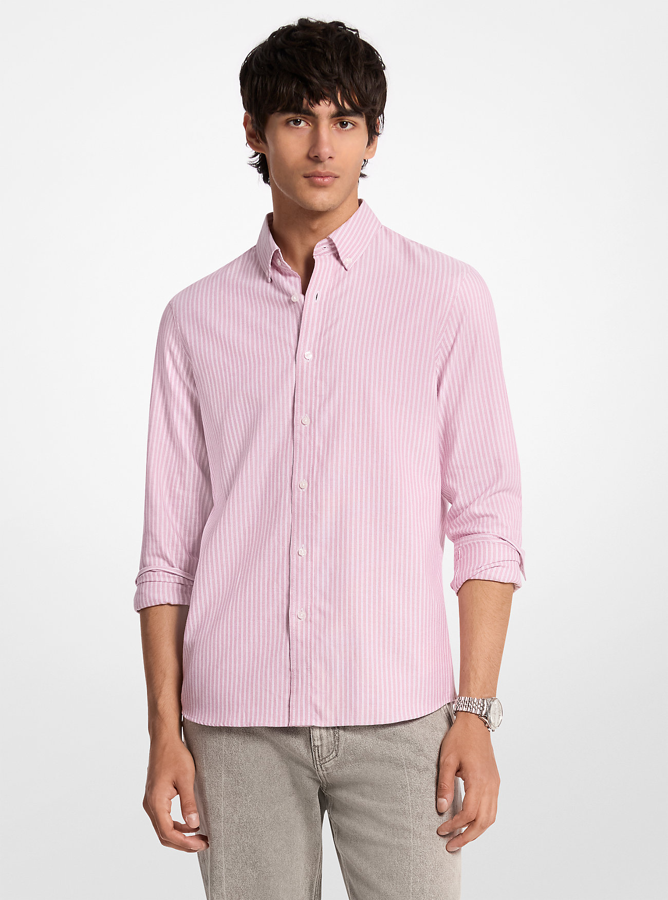 MK Classic-Fit Striped Cotton Shirt - Pink