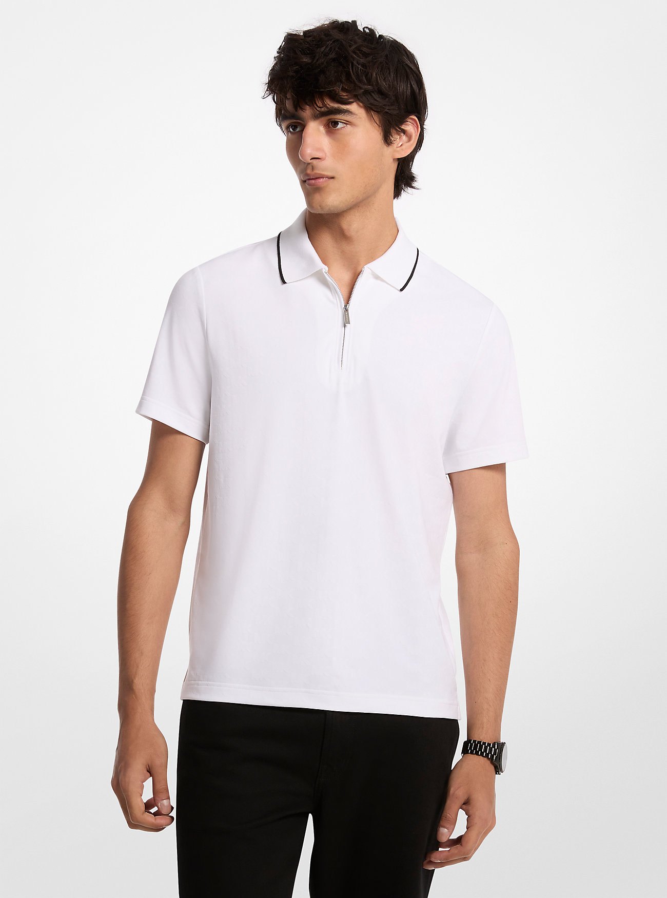 MK Logo Jacquard Zip-Up Polo Shirt -