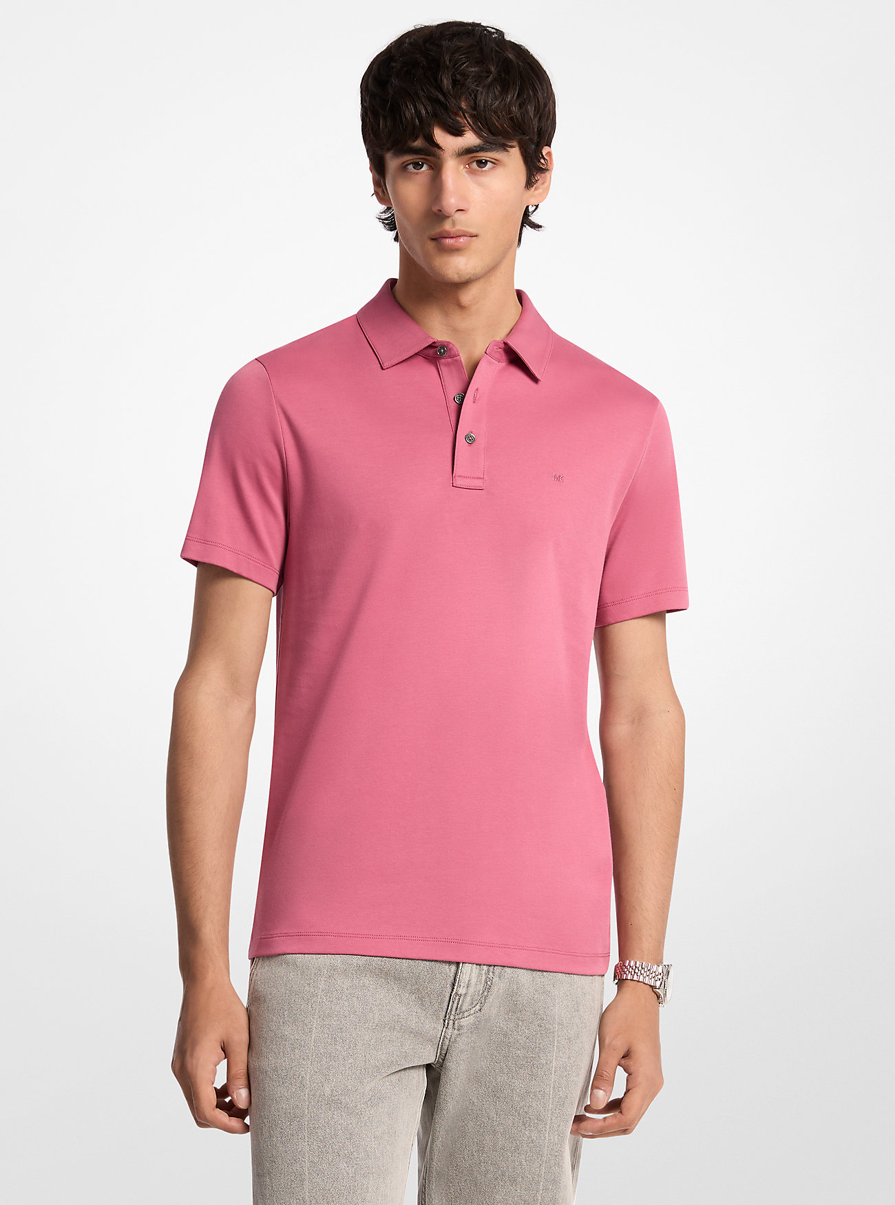 MK Embroidered Logo Cotton Polo Shirt - Pink