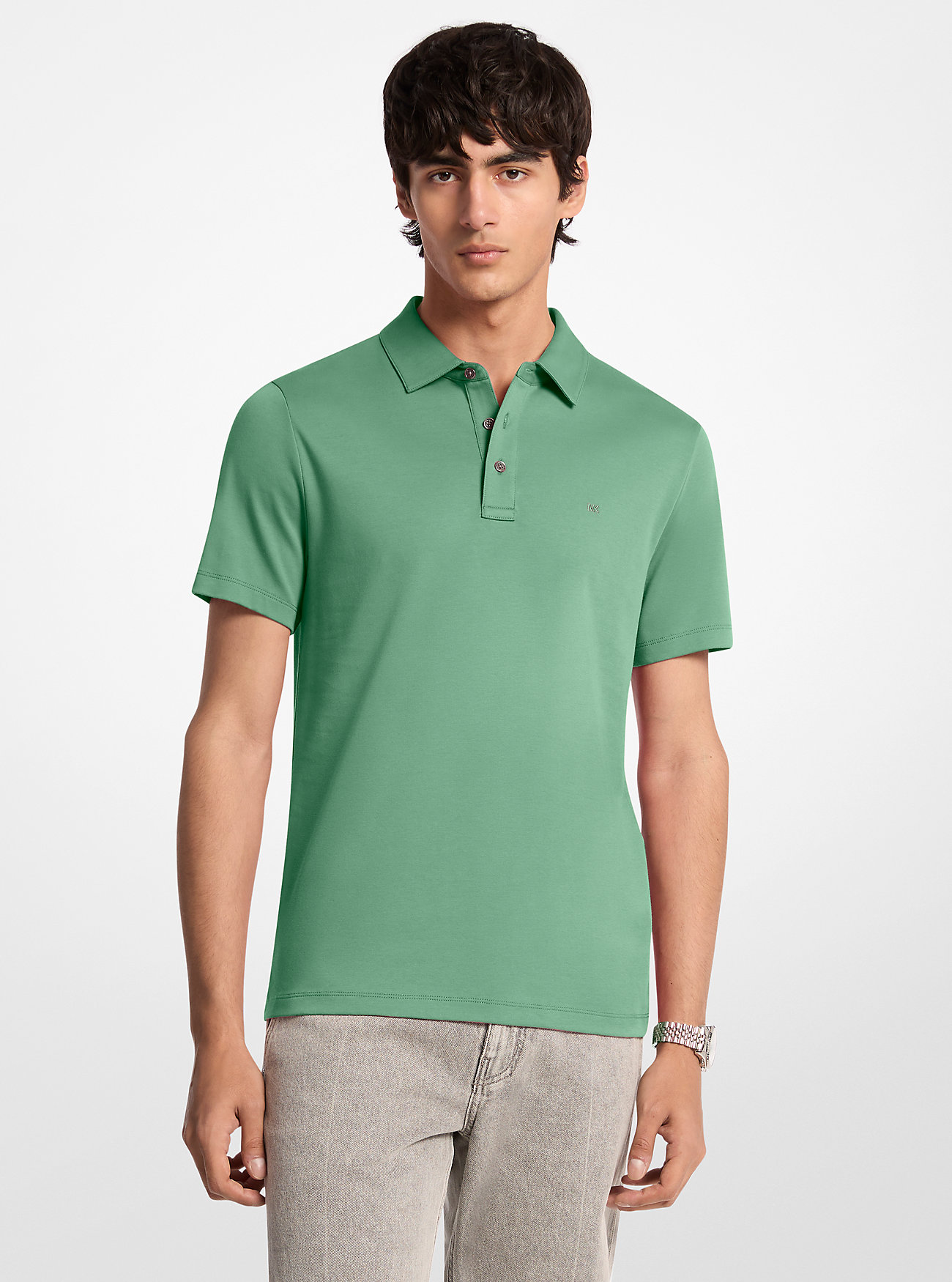MK Embroidered Logo Cotton Polo Shirt - Green