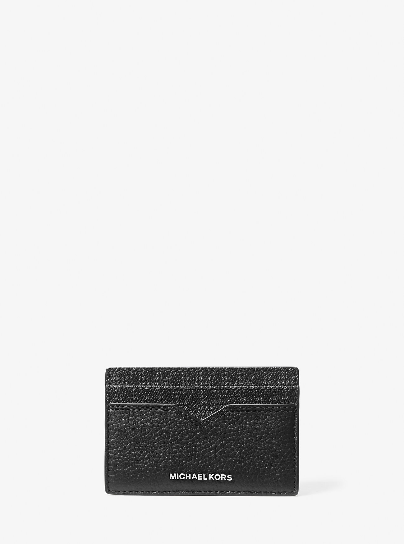 MK Hudson Pebbled Leather and Signature Logo Money Clip Card Case -