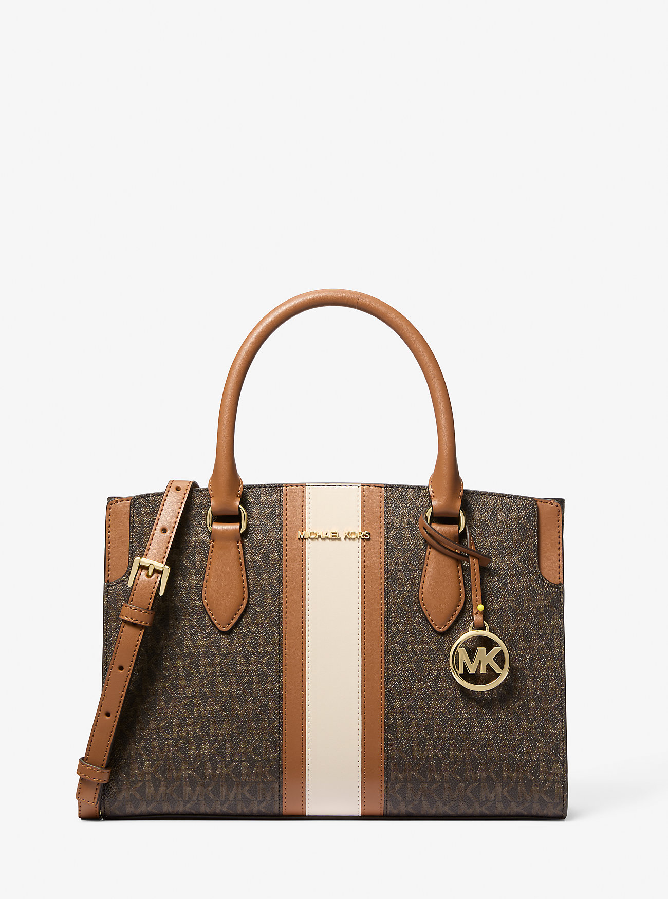 MK Becca Medium Signature Logo Stripe Satchel -