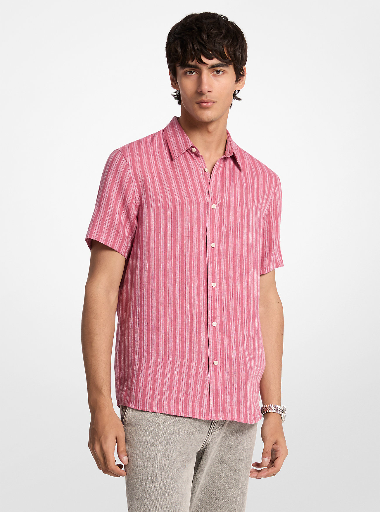 MK Striped Linen Shirt - Pink