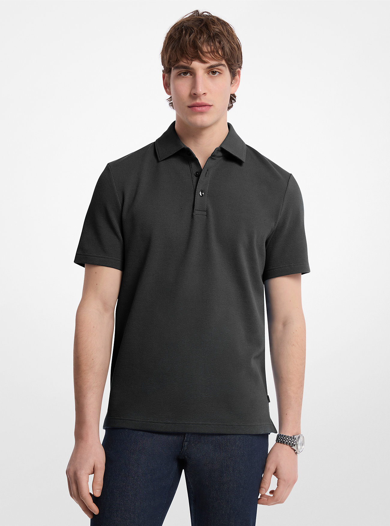 MK Bubble Knit Stretch Cotton Polo Shirt -