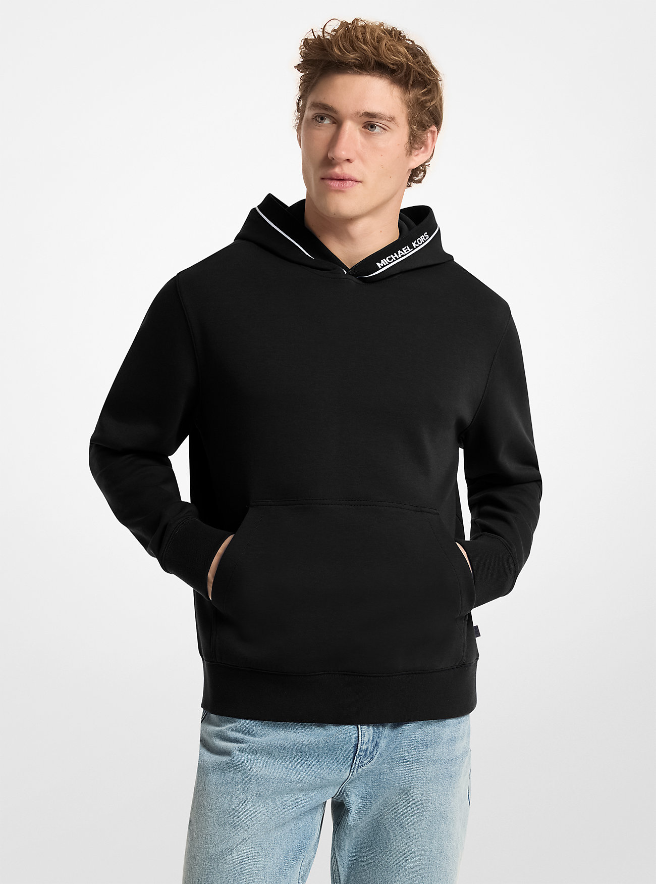 MK Logo Trim Cotton Blend Hoodie - by Michael Kors Mens