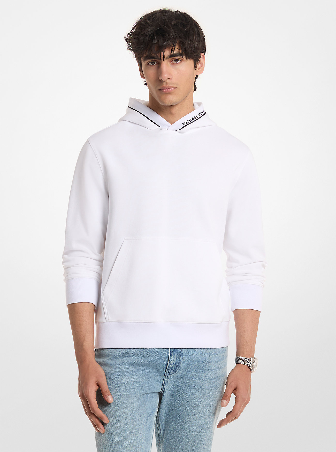 MK Logo Trim Cotton Blend Hoodie -