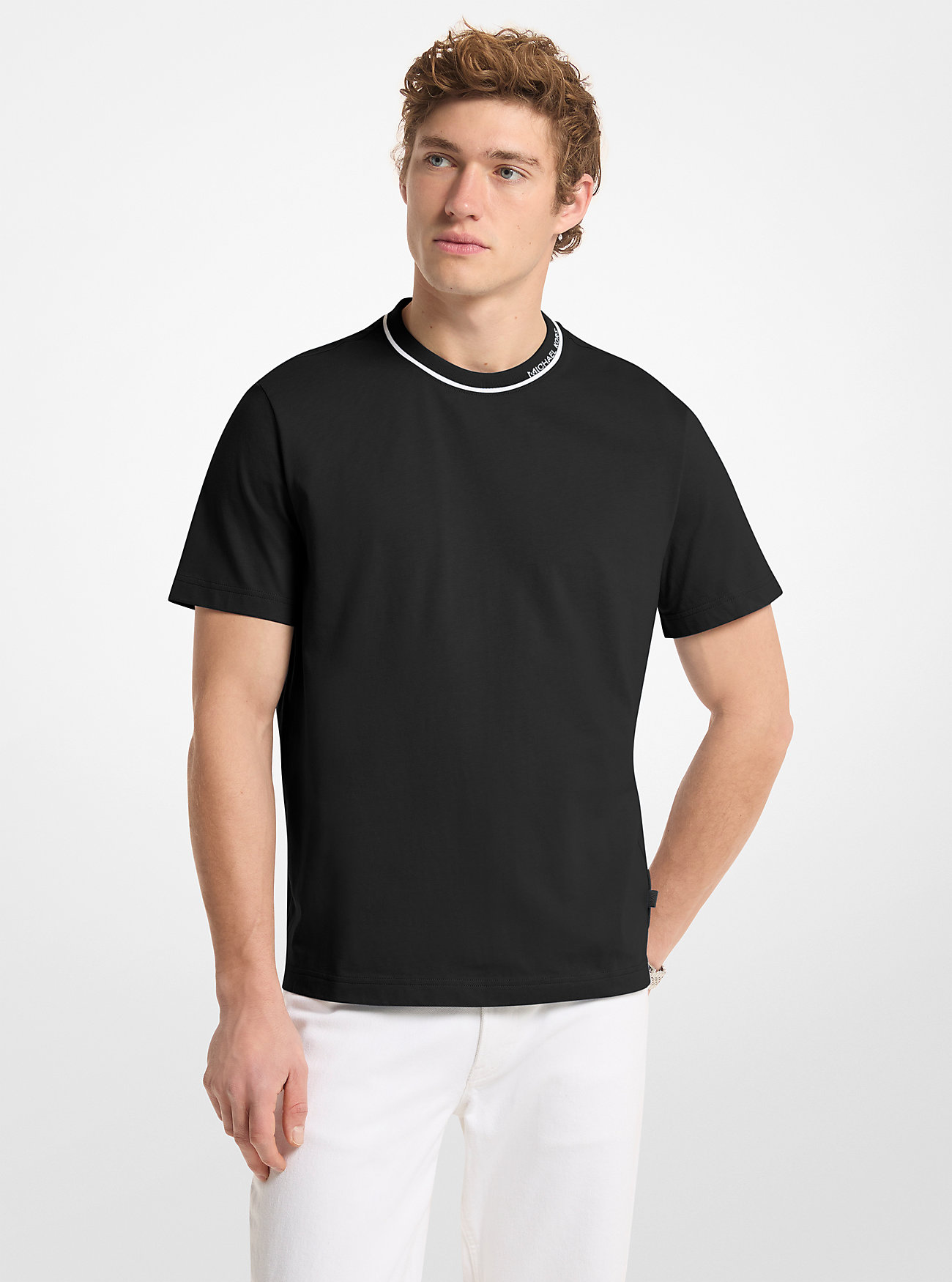 MK Logo Trim Cotton Jersey T-Shirt -