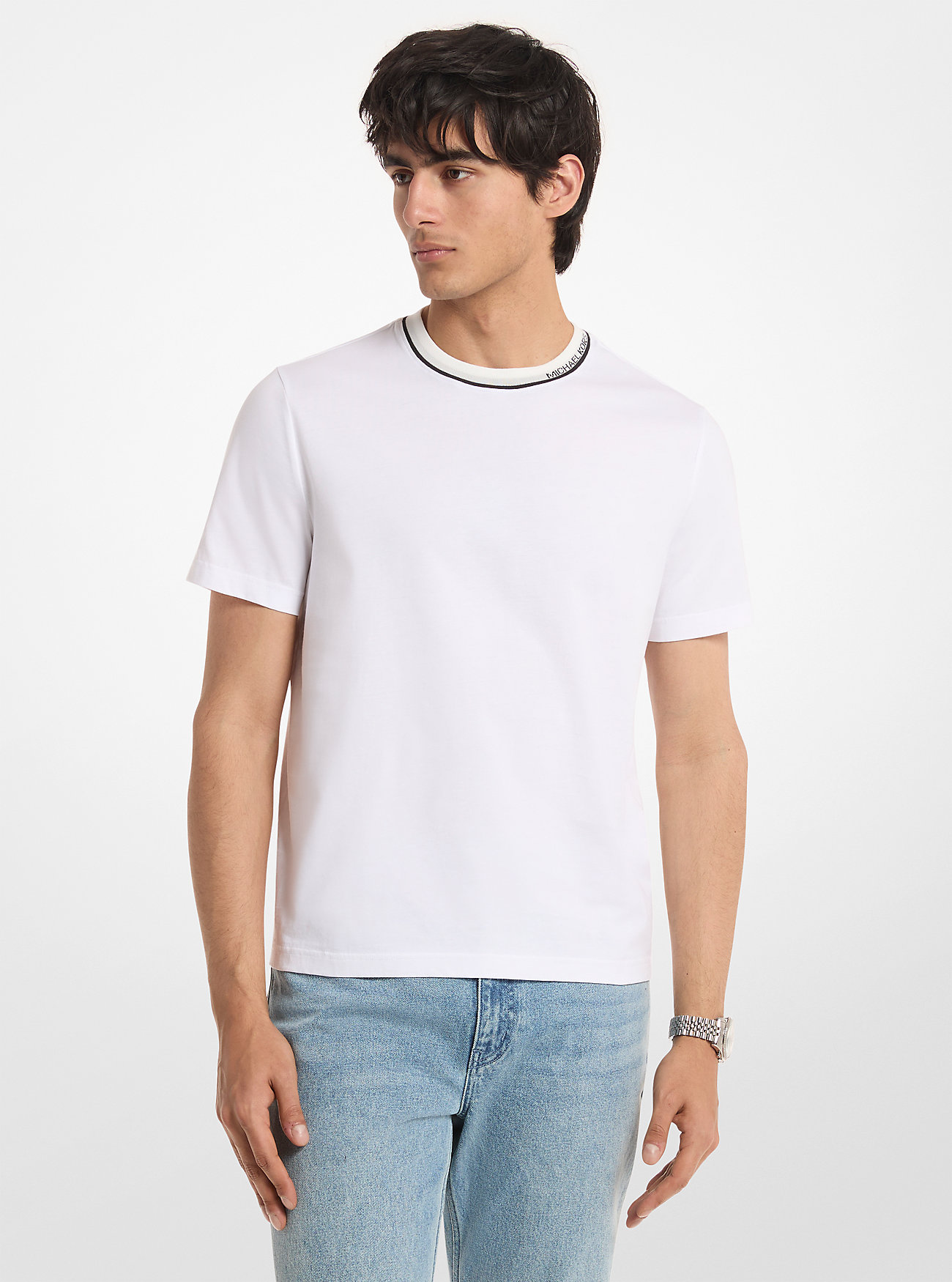 MK Logo Trim Cotton Jersey T-Shirt -