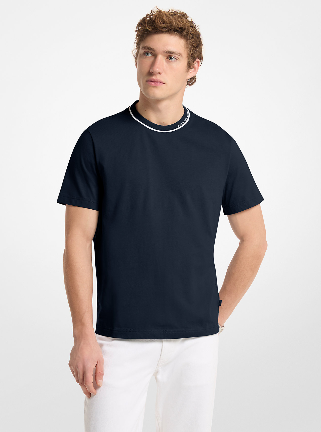 MK Logo Trim Cotton Jersey T-Shirt -