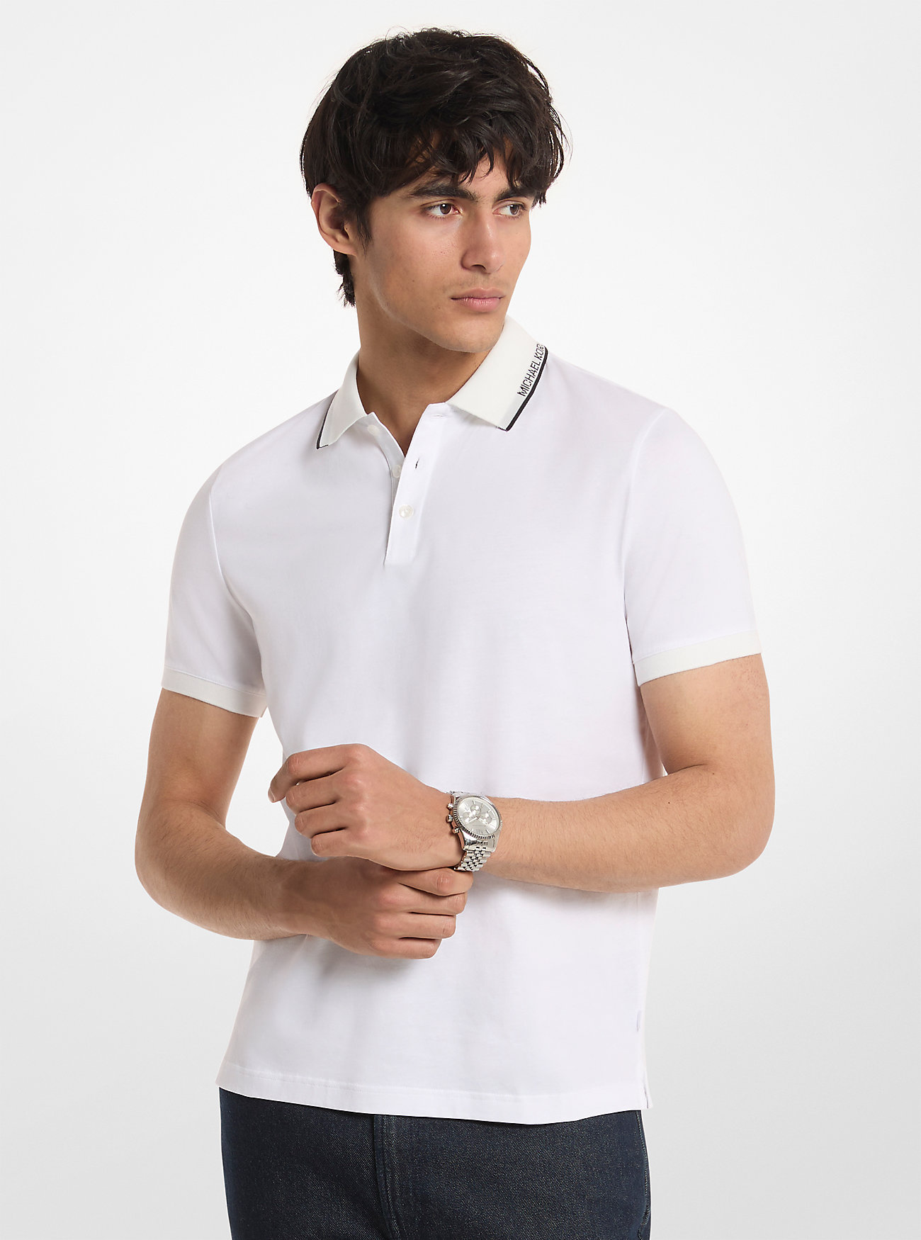 MK Logo Trim Cotton Jersey Polo Shirt -